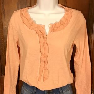 🔴 x3/$15 J.CREW 3/4 SLEEVES RUFFLED T-SHIRT, SZ S